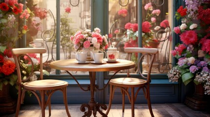 Fototapeta na wymiar Quaint and Charming Cafe with Set Table