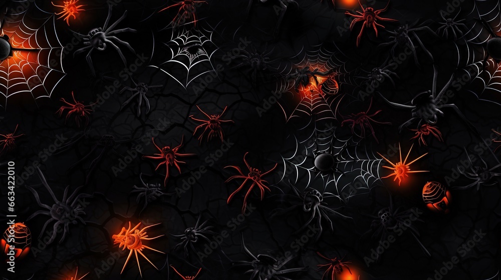 Aufkleber a black background with red and black spider webs and orange lights on it's sides and a spider web o