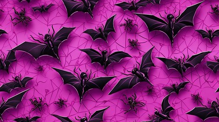  a bunch of bats that are on a purple surface with a spider crawling on it's back and a bug crawling on it's side.  generative ai