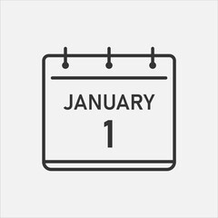 1 january date of calendar line icon. Planning symbol. Holiday time, New Year. Vector