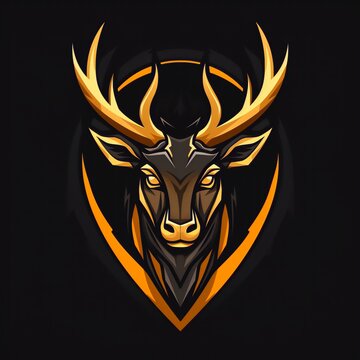 Logo vectoriel d'un cerf avec des bois sur la t&ecirc;te, corne sur le cr&acirc;ne, Gros contour, aplat de couleur, logo mascotte animal, sport, gamin