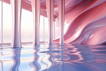 Light futuristic light room abstract pink and silver light wave with a white background