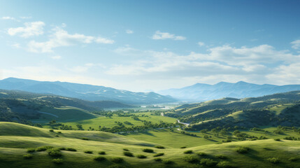 A breathtaking view of a lush, green valley blanketed with fog, creating an ethereal atmosphere