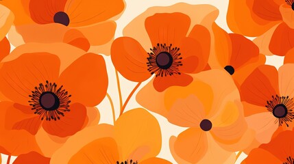  an image of a bunch of flowers that are orange and yellow with black centers on a white background with a black center in the center.  generative ai