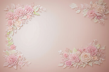 Paper flowers frame on pink background with copy space for text or image