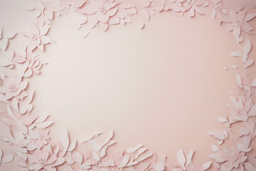 Obraz premium Frame of paper flowers on pastel pink background. Flat lay, top view