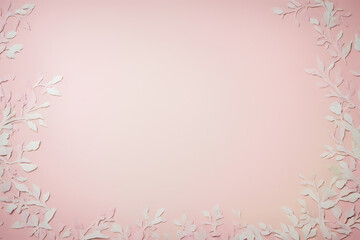 Fototapeta na wymiar Frame of paper flowers on pastel pink background. Flat lay, top view