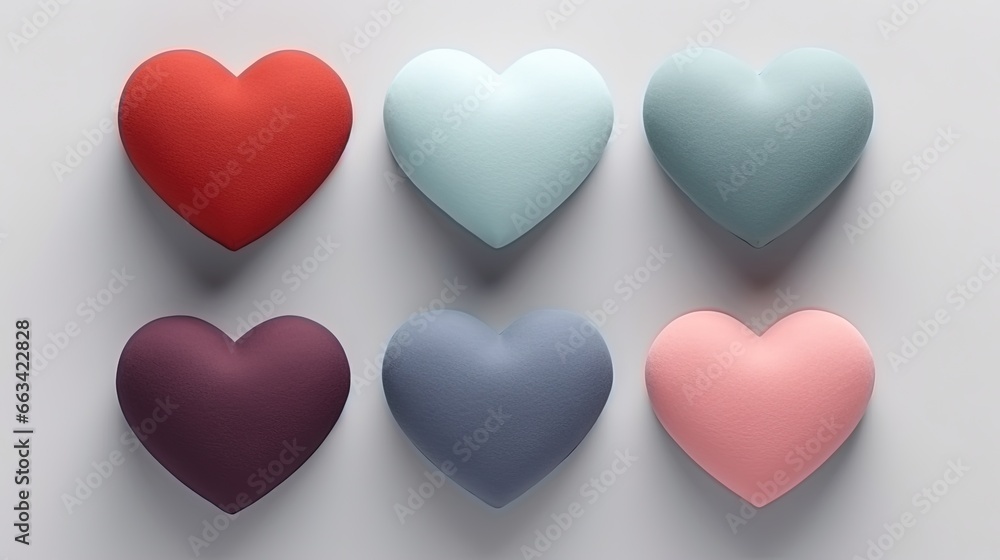 Poster a group of heart shapes on a white background with a shadow effect to the left of the heart and the 
