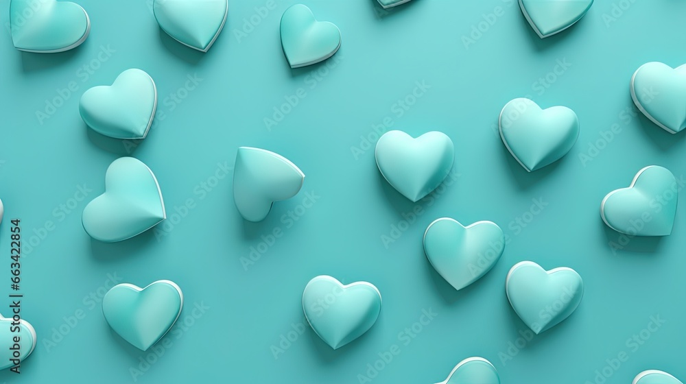 Poster a group of hearts on a blue background with a white background and a light blue background with whit