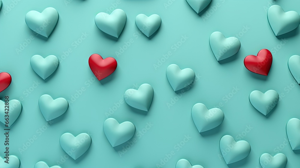 Poster a group of hearts on a blue background with a red heart in the middle of the image, surrounded by sm