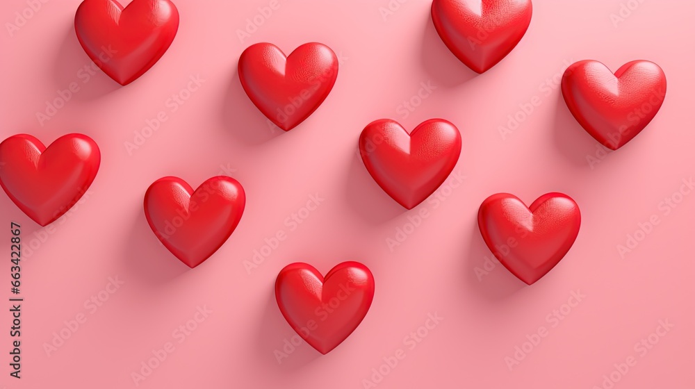 Poster a group of red hearts on a pink background with a shadow of them in the middle of the image and a sh