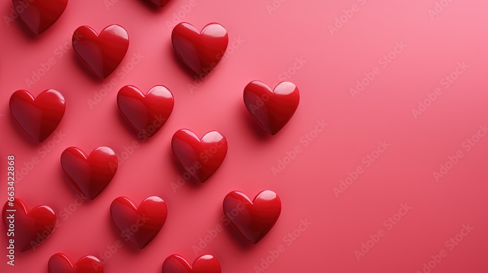 Poster a group of red hearts on a pink background with a red background and a red background with a red bac