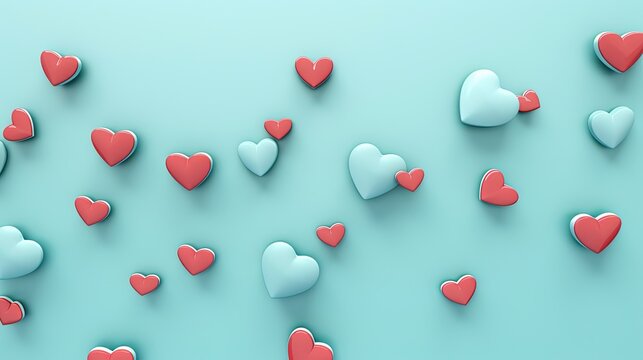  a group of red and white hearts floating on a blue background with a few smaller ones in the middle of the image and a third one in the middle of the image.  generative ai