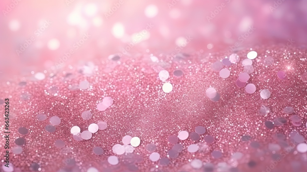 Poster a blurry pink background with lots of small white dots on it's edges and a pink background with lots