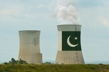 The flag of Pakistan is depicted on the cooling tower of the nuclear power plant