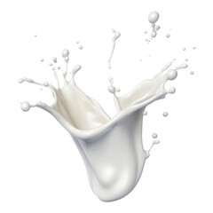 Milk splash isolated on transparent background, white creamy liquid crown wave swirl drops, fluid paint splashing droplets flow, design element fresh drink, dairy, falling, pour bubbles spatter flying