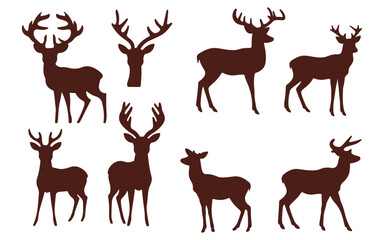 Deers and Christmas reindeer silhouettes collection - isolated on transparent background, png	