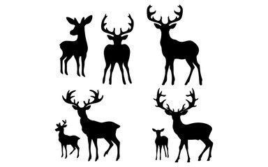 Christmas collection of deer and reindeer silhouettes - isolated on transparent background, png	