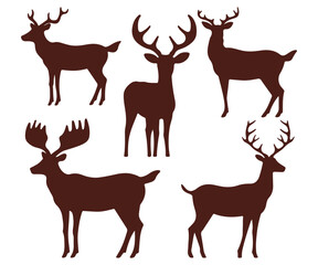 Naklejka na ściany i meble Christmas reindeer and deer silhouettes collection - isolated on transparent background, png 