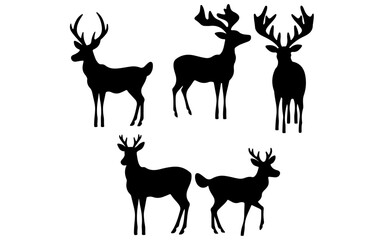 Deer and Christmas reindeer silhouette collection - isolated on transparent background, png	