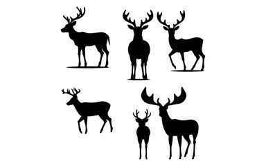 Silhouette collection of deers and Christmas reindeer - isolated on transparent background, png	