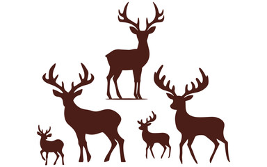 Collection of deers and reindeer Christmas silhouettes - isolated on transparent background, png	 - obrazy, fototapety, plakaty