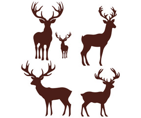 Reindeer and deer Christmas silhouette collection - isolated on transparent background, png	