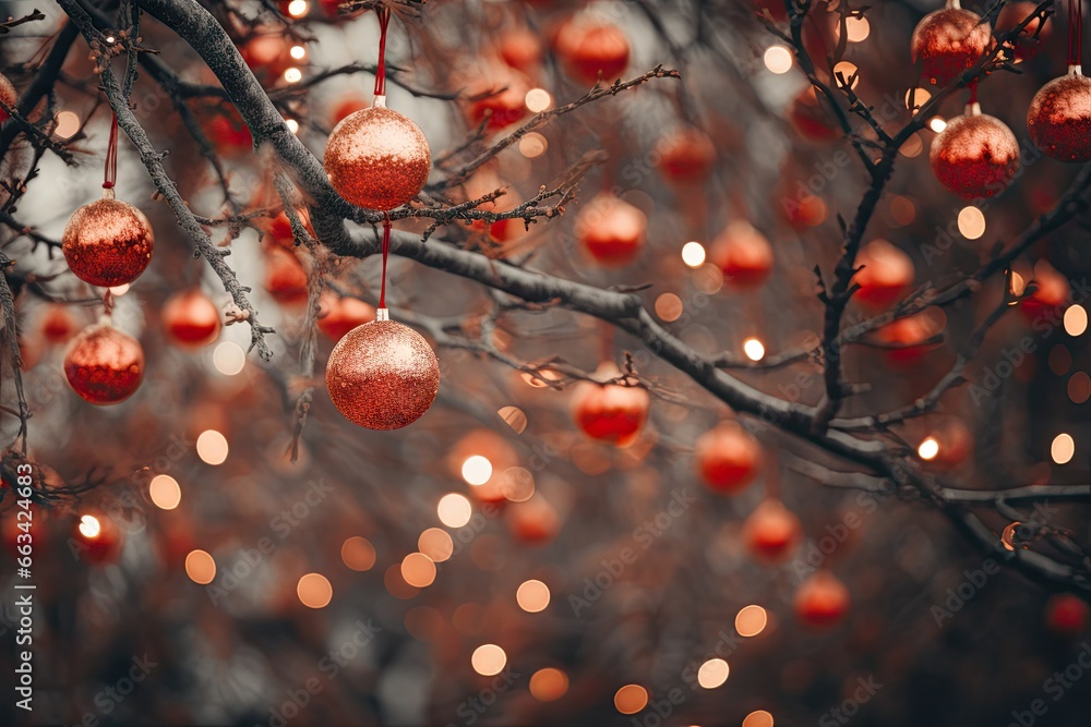 Aufkleber a tree with red ornaments hanging from it's branches. generative ai