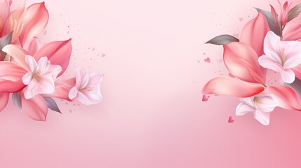  a pink background with pink flowers and leaves on the corner of the image is a pink background with pink flowers and leaves on the corner of the.  generative ai