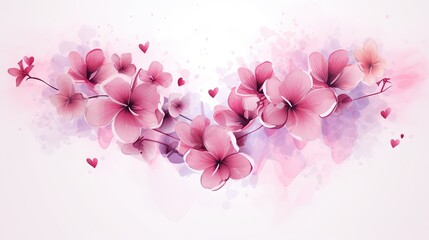  a pink flower with hearts on a white background with watercolor splashes and a pink background with a pink flower on a white background.  generative ai