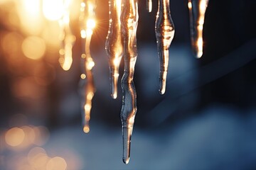  icicles hanging from the ceiling of a building at sunset.  generative ai - obrazy, fototapety, plakaty