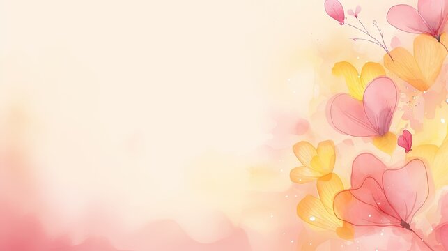  a pink and yellow background with a bunch of flowers on the left side of the image and a pink and yellow background with a bunch of flowers on the right side.  generative ai
