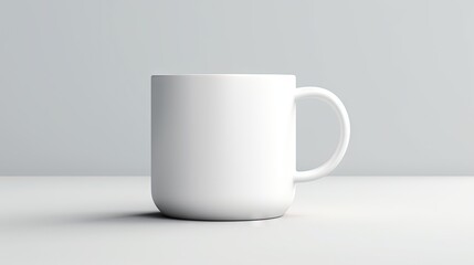  a white coffee cup sitting on top of a table next to a wall and a gray wall in the background with a shadow on the ground.  generative ai - obrazy, fototapety, plakaty