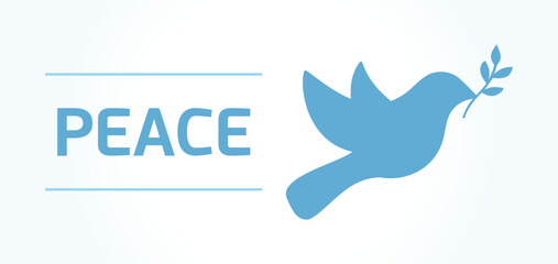 Peace, international day . Non-Violence, happiness, freedom, harmony, respect, love, peaceful, human rights, unity. Dove, flight, foliage, blue. Vector, illustration, symbol, icon