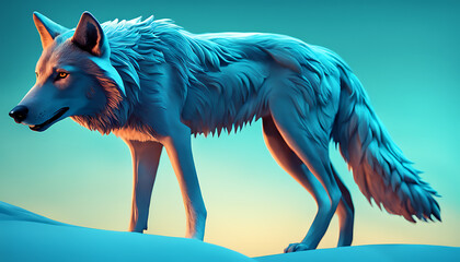 Obraz na płótnie Canvas wolf, minimalistic colorful organic forms, energy, assembled, layered, depth, alive vibrant, 3D, abstract, on a light blue background