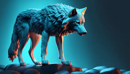  wolf, minimalistic colorful organic forms, energy, assembled, layered, depth, alive vibrant, 3D, abstract, on a light blue background