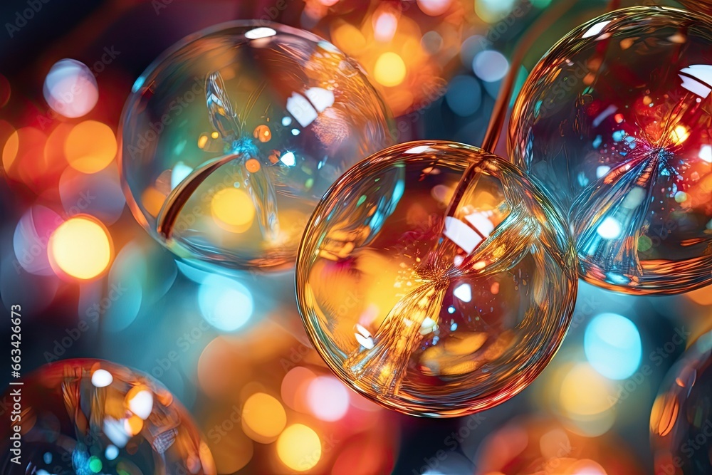 Poster a bunch of bubbles floating in the air with a blurry background. generative ai