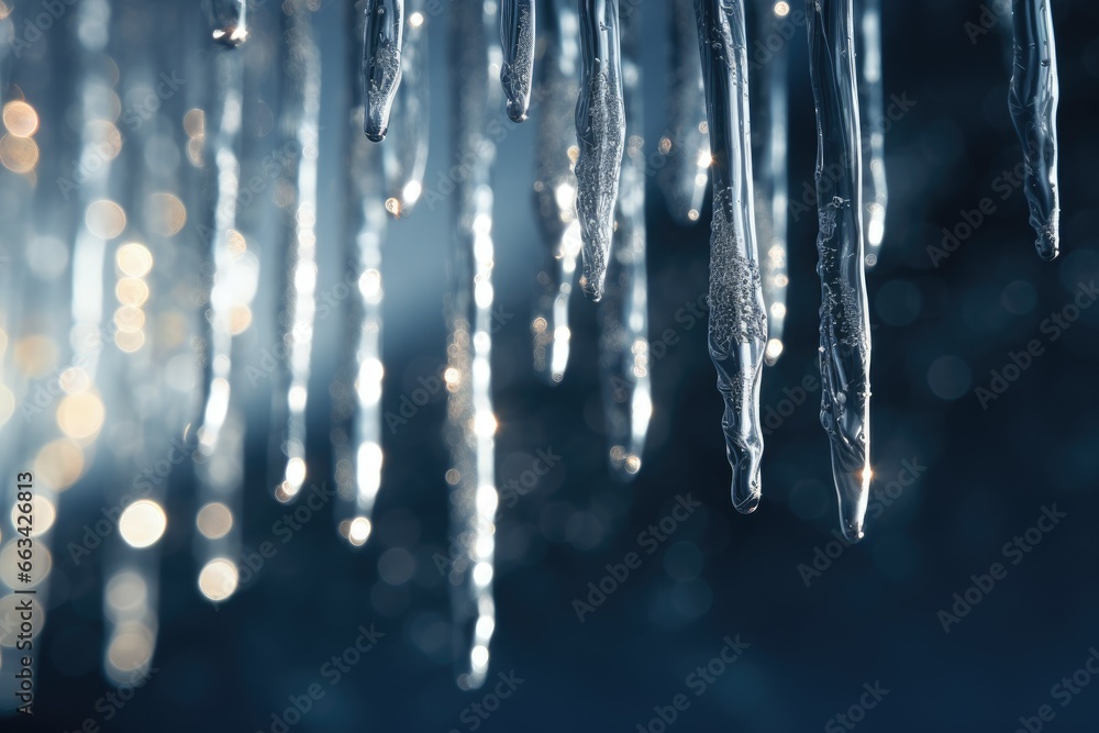 Poster icicles hanging from the ceiling of a building in the snow. generative ai