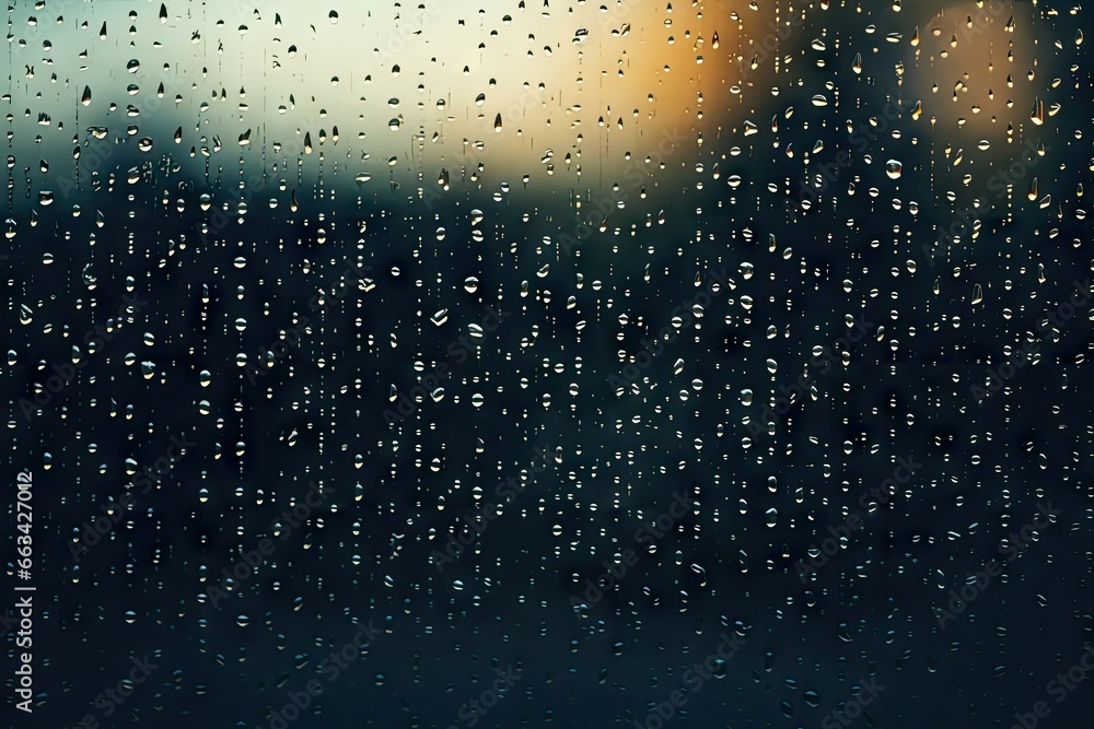 Poster a window with rain drops on it and a blurry background. generative ai