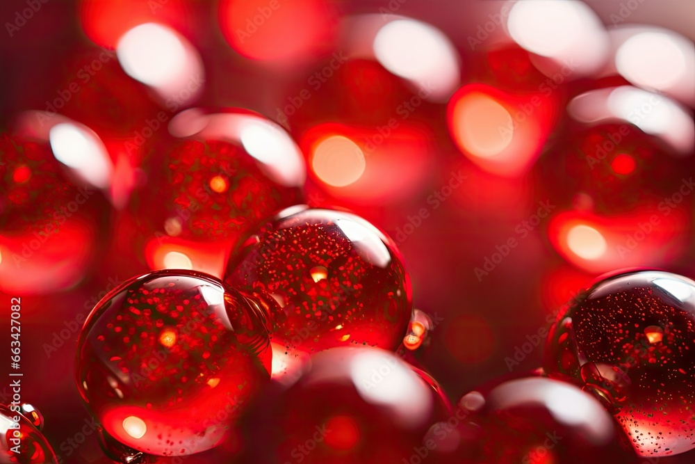 Poster a group of red balls with water droplets on them in a red background. generative ai