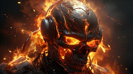 Army head mech soldier with flame explosion