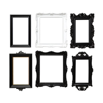 Set of empty photo frames on transparent background