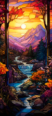 Stained glass mosaic with natural motifs