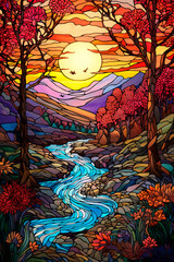 Stained glass mosaic with natural motifs