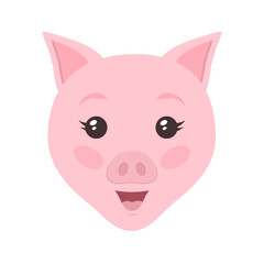 Cute pig face flat illustration isolated on white background