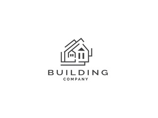 Fototapeta premium Vector design Real estate logo Modern style. House Construction Architecture Building apartment vector logo template. home icons line art isolated on white background.