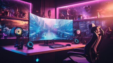 gaming room setup with rgb lighting