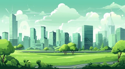 Rendering drawn green city landscape isolated background. AI generated image