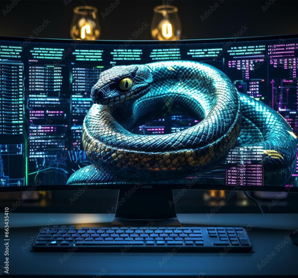 Wall mural laptop screen with snake