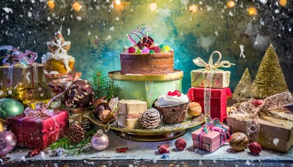 Fototapeta premium christmas cake with candles and decorations